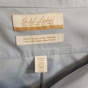 Dress Shirt, Neck 20, Long Sleeve (36), Tall, Blue, Roundtree Yorke